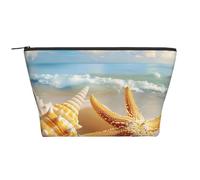 Seashell Sea Beach Pattern Printed Travel Makeup Bag Trapeze Cosmetic Bag Makeup Case Toiletry Bag Organiser for Women