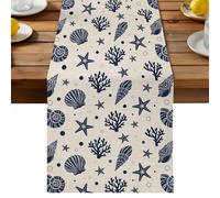 Seashell Starfish Coral Table Runner, Coastal Minimalist Nautical Navy Marine Life Cotton and Table Linen Runner for Kitchen Dining Home Decor for Party Festival Holiday Decoration Gift 14x72in
