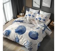 Seashell Starfish Duvet Cover Sets Super-king, Conch Marine Life Bedding Duvet Cover Set 3 Piece, Seashell Starfish Bedroom Decor Bed Set&Gift Super Soft Microfibre With 2 Pillowcase, No Comforter