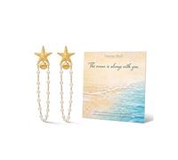 Seashell Starfish Earrings Beach Jewelry for Women Pearl Drop Shell Earrings Beachy Fashion Accessories Summer Outfits Tropical Vacation Outfits Beach Vacation Clothes Dresses, L, Brass, No Gemstone