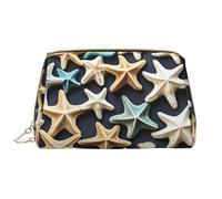 Seashell Starfish Leather Hand-Held Zipper Makeup Bag Pen Case Stationery Box Lipstick Pouch Toiletry Bag