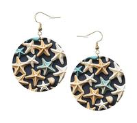 Seashell Starfish Leather Round Earrings Daily Accessories Working At Work Women'S Fashion