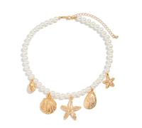 Seashell Starfish Necklace Trend Boho Starfish Shell Conch Charm Necklaces Gold Pearl Necklaces Pearl Choker Necklace Beach Charm Pendant Summer Beach Jewelry for Women, L, Copper, No Gemstone