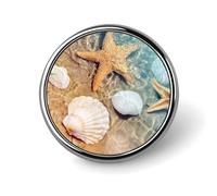 Seashell Starfish on Beach Badges Circle with Button Design, Personalized Picture Pin Brooches, Round Badge Holders for Decorate Hat Shirt Clothing Bag Accessories