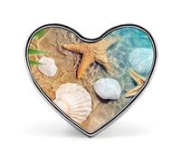 Seashell Starfish on Beach Badges Heart with Button Design, Personalized Picture Pin Brooches, Heart Badge Holders for Decorate Hat Shirt Clothing Bag Accessories