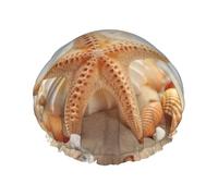 Seashell Starfish on Beach print Stylish Shower Cap Reusable Shower Cap Women Large Shower Cap for Braids Long Hair