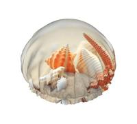 Seashell Starfish on Beach print Stylish Shower Cap Reusable Shower Cap Women Large Shower Cap for Braids Long Hair