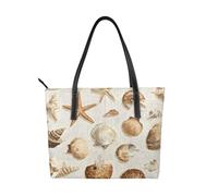 Seashell Starfish Vegan Leather Handbag for Women Sea Beach Tote Bag with Top Handle, Large Shoulder Purse for Everyday Work Travel