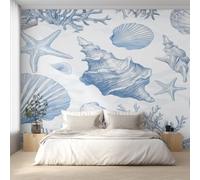 Seashell Starfish Wallpaper for Living Room, Nautical Coastal Wall Mural for Bedroom 250x175 cm, Non-Woven Photo Wallpaper, Home Decor D&O189