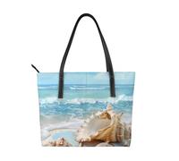 Seashell Vegan Leather Handbag for Women Ocean Beach Tote Bag with Top Handle, Large Shoulder Purse for Everyday Work Travel