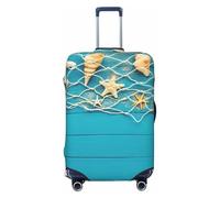 Seashells And Fishing Net On Blue Wooden Table Travel Luggage Covers - Elasticity Suitcase Covers Protector for Luggage 18-32 Inch