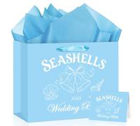 Seashells and Wedding Bells Decoration Beach Wedding Gift Bag with Card & Wrapping Paper Blue Last Toast on the Coast Bachelorette Decor for Coastal Tropical edding Bridal Shower Engagement Party