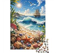 Seashells Beach Waves 1000pcs Mini Puzzle For Adults Challenging | 38x26cm Cardboard Home Decor Smooth Surface Birthday Gift Stress Relief