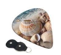 Seashells By The Seashore 6 Pack Guitar Picks With Holder, Personalized Guitar Plectrums Non-Slip Portable Ukulele Bass Picks 0.46mm For Acoustic Guitar Lovers Gifts