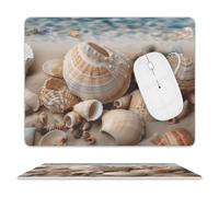 Seashells by The Seashore Mouse Pad,Premium-Textured Mouse Mat Design,Computer Mouse Mat,Stitched Edges, Water-Resistant, for Gamer, Office & Home,Square Mouse Pad,Spill-Resistant Surface, Durable Mat