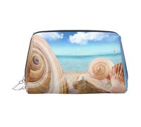 Seashells by The Seashore Print Makeup Bag Portable Leather Waterproof Cosmetic Bag Clutch Makeup Brush Bag (6.7x4.3in)