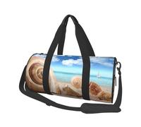 Seashells By The Seashore Print Round Duffel Bag, Canvas Overnight Travel Tote Bag, Waterproof and Tear-Resistant.Foldable Weekend Travel Bag