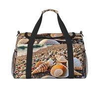 seashells by the seashore Print Travel Duffel Bag for Men & Women, Foldable Travel Bags and Spacious Weekender Tote Bag for Storage Toiletry Luggage Personal Item, Black, L