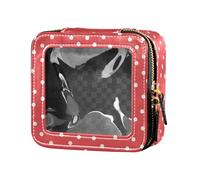 Seashells Different Shapes and Starfish Cute Clear Small Makeup Bag for Women Girls Cosmetic Organizer Skin Care, Polka White Dots on Red Background, One Size