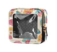 Seashells Different Shapes and Starfish Cute Clear Small Makeup Bag for Women Girls Cosmetic Organizer Skin Care, Hand Drawn Cute Japanese Fans, One Size