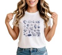 Seashells Marine Life Engraving Womens Graphic T-Shirt Ocean Coastal Style Top 5XL