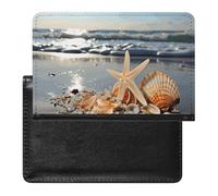 Seashells on The Beach Passport Cover Family Printed Leather Passport Holder Minimalist Front Pocket Slim Travel Wallet Cover Case Lightweight Credit Card Holder for Women Men