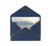 Seashells On The Beach Print Horizontal Gold-Edged Pearl Greeting Card W/Envelope-Holiday,Birthday,Anniversary,Party(2pcs)