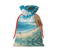 Seashells On The Beach Print Small Drawstring Pouch For Gifts,Reusable Gift Bag,For Holiday And Party Presents