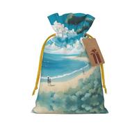 Seashells On The Beach Print Small Drawstring Pouch For Gifts,Reusable Gift Bag,For Holiday And Party Presents