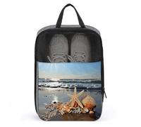 Seashells on The Beach Shoe Bag Waterproof & Breathable Shoe Pouch for Travel, Portable Carry Case for Sports Sneakers, Gym, Vacation