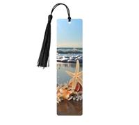 Seashells on The Beach Wood Bookmark for Men Women Reading Wooden Bookmarks Unique Handmade Book Marks with Tassel Pendant Craft Bookmark for Book Lovers Birthday Teachers Gift