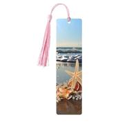 Seashells on The Beach Wood Bookmark for Men Women Reading Wooden Bookmarks Unique Handmade Book Marks with Tassel Pendant Craft Bookmark for Book Lovers Birthday Teachers Gift
