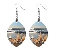 Seashells on The Beach Wooden Earrings Jewelry Gifts, Lightweight Vintage Natural Wood Pendants Classic Artistic Wooden Earring Hooks for Women, Love, Wooden, wood
