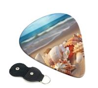 Seashells On The Sandy Beach 6 Pack Guitar Picks With Holder, Personalized Guitar Plectrums Non-Slip Portable Ukulele Bass Picks 0.96mm For Acoustic Guitar Lovers Gifts
