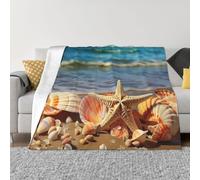 Seashells on The Sandy Beach Blankets for Couch Soft Fleece Throw Blanket Luxury Flannel Lap Blanket Gifts Lightweight Air Conditioning Blankets Fuzzy Cozy Throws for All Seasons
