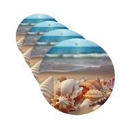 Seashells on the sandy beach Car Air Fresheners Cards Set of 4 Pieces Personalized Car Fresheners Gifts for Men Women Auto Aromatherapy Tablets Hanging Scented Cards for Wardrobe Bathroom