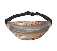 Seashells on the sandy beach Fanny Pack for Men Women Crossbody Waist Bag Everywhere Belt Bag Wallet Hip Bum Bag with Adjustable Strap Casual Chest Bag for Outdoor Hiking Cycling, Black, One Size