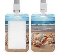 Seashells on The Sandy Beach ID Badge Holder Durable ABS Plastic Card Case Protector with Lanyard, Push-Pull Slot, Stylish Lanyard ID Card Holders for Office Corporate Use