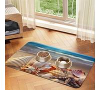 Seashells on The Sandy Beach Pet Feeding Mat 30x45cm, Absorbent Dog Mat for Food and Water Bowl, PU Leather Cat Food Mat Waterproof Dog Bowl Mats Quick Dry Pet Placemats-No Stains