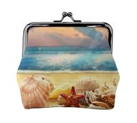 Seashells On The Sandy Beach Print Print Coin Purse for Men Women Leather Kiss Lock Small Pouch Coin Wallet