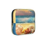 Seashells On The Sandy Beach Print Sanitary Napkin Storage Bag, Portable Holder for Pads, Period Pouch for Teen Girls, Reusable Sanitary Bag