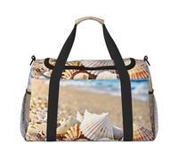 Seashells on the sandy beach Print Travel Duffel Bag for Men & Women, Foldable Travel Bags and Spacious Weekender Tote Bag for Storage Toiletry Luggage Personal Item, Black, L