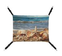 Seashells on The Sandy Beach Printed Canvas Pet Hammock - Breathable & Foldable for Cats, Dogs & Small Pets - Ideal for Home, Travel & Pet Hospital - 16.9 X 13 X 7.9in