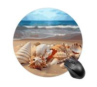Seashells on The Sandy Beach Round Mouse Pad Cute Funny Computer Mousepad Premium Washable Desktop Protection Mouse Mat with Non-Slip Rubber Base for Home Office