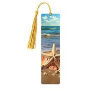Seashells on The Sandy Beach Wood Bookmark for Men Women Reading Wooden Bookmarks Unique Handmade Book Marks with Tassel Pendant Craft Bookmark for Book Lovers Birthday Teachers Gift