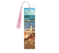 Seashells on The Sandy Beach Wood Bookmark for Men Women Reading Wooden Bookmarks Unique Handmade Book Marks with Tassel Pendant Craft Bookmark for Book Lovers Birthday Teachers Gift