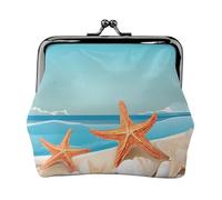 Seashells Sand Full Double-Sided Printed Pattern Women's and Girls' Fashionable Leather Kiss Lock Coin Purse Card Bag