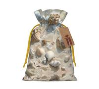 Seashells Sand Print Drawstring Pouches For Gifts,Reusable Fabric Gift Bags,For Holiday And Party Presents