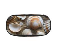 Seashells Sand Print Pencil Case Spacious Pen Pouch Zipper High Capacity Makeup Tools Office Supplies, Black, One Size, Cute