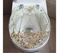 Seashells & Sands Resin Toilet Seat Cover Real Flowers Design Heavy Duty with Soft Close 3D Effects Top Fix Fittings U/V/O Type Compatible Enhance Bathroom Decor